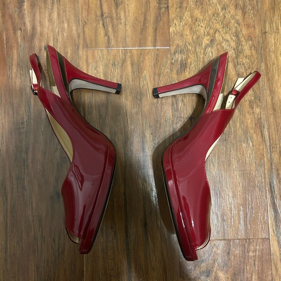 Cole Haan Shoes - Cole Haan Red Patent Peep Toe Slingback Heels 👠